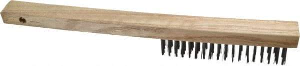 Weiler - 4 Rows x 18 Columns Curved Handle Steel Scratch Brush - 6" Brush Length, 14" OAL, 1" Trim Length, Wood Curved Handle - Caliber Tooling
