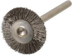 Weiler - 3/4" OD, 1/8" Shank Diam, Crimped Stainless Steel Wheel Brush - 3/16" Trim Length, 0.005" Filament Diam, 37,000 RPM - Caliber Tooling