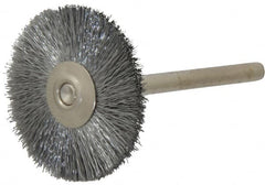 Weiler - 1" OD, 1/8" Shank Diam, Crimped Steel Wheel Brush - 5/16" Trim Length, 0.005" Filament Diam, 37,000 RPM - Caliber Tooling