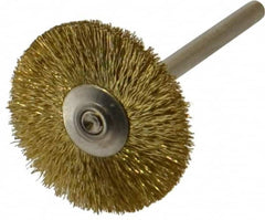 Weiler - 1" OD, 1/8" Shank Diam, Crimped Brass Wheel Brush - 5/16" Trim Length, 0.005" Filament Diam, 37,000 RPM - Caliber Tooling