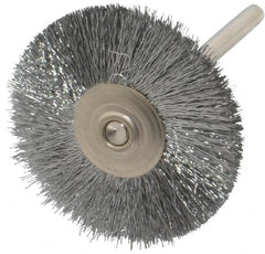 Weiler - 1-1/4" OD, 1/8" Shank Diam, Crimped Steel Wheel Brush - 3/8" Trim Length, 0.005" Filament Diam, 37,000 RPM - Caliber Tooling