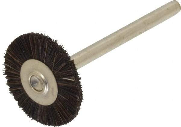 Weiler - 3/4" OD, 1/8" Shank Diam, Hair Wheel Brush - 3/16" Trim Length, 0.003" Filament Diam, 37,000 RPM - Caliber Tooling