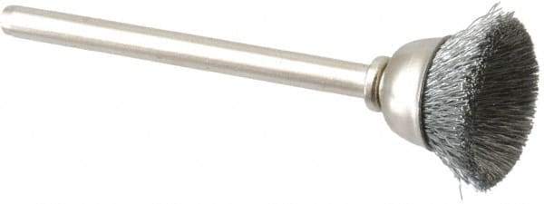 Weiler - 5/8" Diam, 1/8" Shank Crimped Wire Steel Cup Brush - 0.005" Filament Diam, 1/4" Trim Length, 37,000 Max RPM - Caliber Tooling