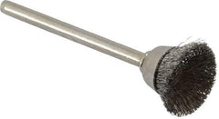 Weiler - 5/8" Diam, 1/8" Shank Crimped Wire Stainless Steel Cup Brush - 0.005" Filament Diam, 1/4" Trim Length, 37,000 Max RPM - Caliber Tooling