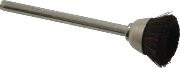 Weiler - 9/16" Diam, 1/8" Shank Straight Wire Hair Cup Brush - 0.003" Filament Diam, 1/4" Trim Length, 37,000 Max RPM - Caliber Tooling