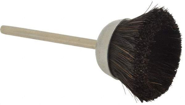 Weiler - 1" Diam, 1/8" Shank Straight Wire Hair Cup Brush - 0.003" Filament Diam, 7/16" Trim Length, 25,000 Max RPM - Caliber Tooling
