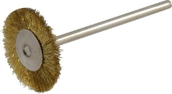 Weiler - 3/4" OD, 3/4" Shank Diam, Crimped Brass Wheel Brush - 3/16" Trim Length, 0.003" Filament Diam, 37,000 RPM - Caliber Tooling