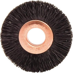 Weiler - 1-1/2" OD, 3/8" Arbor Hole, Nylon Wheel Brush - 1/4" Face Width, 7/16" Trim Length, 0.01" Filament Diam, 20,000 RPM - Caliber Tooling