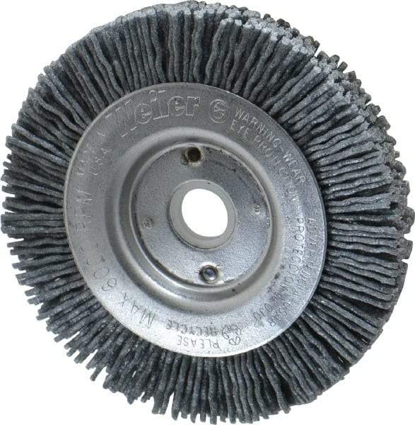 Weiler - 3" OD, 1/2" Arbor Hole, Crimped Nylon Wheel Brush - 3/8" Face Width, 1/2" Trim Length, 0.04" Filament Diam, 6,000 RPM - Caliber Tooling