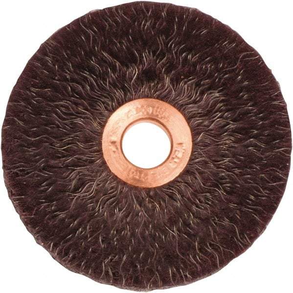 Weiler - 3" OD, 1/2" Arbor Hole, Crimped Steel Wheel Brush - 1/4" Face Width, 1" Trim Length, 0.014" Filament Diam, 20,000 RPM - Caliber Tooling