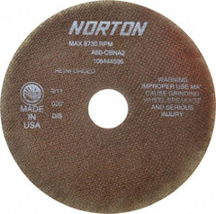 Norton - 7" 60 Grit Aluminum Oxide Cutoff Wheel - 0.035" Thick, 1-1/4" Arbor, 8,730 Max RPM, Use with Stationary Grinders - Caliber Tooling