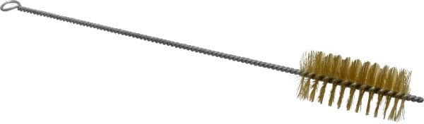 Schaefer Brush - 3" Long x 1-1/2" Diam Brass Long Handle Wire Tube Brush - Single Spiral, 15" OAL, 0.008" Wire Diam, 3/8" Shank Diam - Caliber Tooling