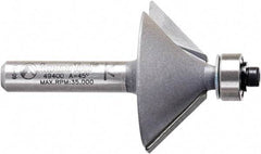 Amana Tool - 1-1/4" Cut Diam, 1/2" Length of Cut, 2 Flute Chamfer Edge Profile Router Bit - Carbide-Tipped, 1/4" Shank Diam, 2" OAL, Uncoated - Caliber Tooling