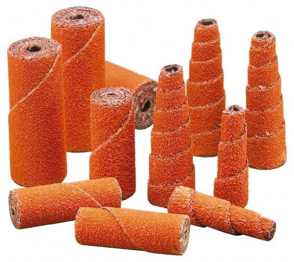 Merit Abrasives - 1/2" Max Roll Diam x 1-1/2" OAL, 60 Grit Ceramic Straight Cartridge Roll - 1/8" Pilot Hole Diam, Medium Grade, X Weighted Cloth Backing, 18,000 Max RPM - Caliber Tooling