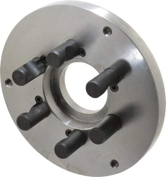 Buck Chuck Company - Adapter Back Plate for 8" Diam Self Centering Lathe Chucks - D1-5 Mount, 2.39" Through Hole Diam, 6.283mm ID, 7.87" OD, 0.794" Flange Height, Steel - Caliber Tooling