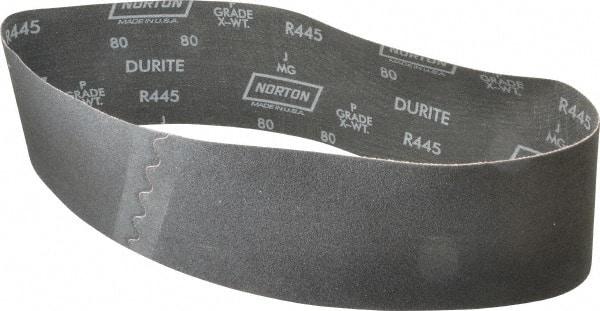 Norton - 4" Wide x 36" OAL, 80 Grit, Silicon Carbide Abrasive Belt - Silicon Carbide, Medium, Coated, Wet - Caliber Tooling