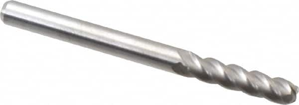 Accupro - 1/8", 4 Flute, Single End, Solid Carbide, 0.045" Corner Radius End Mill - 1-1/2" OAL, 40° Helix, Right Hand Flute, 1/2" LOC, Right Hand Cut - Caliber Tooling