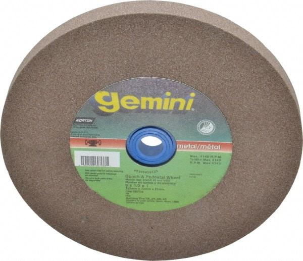 Norton - 100 Grit Aluminum Oxide Bench & Pedestal Grinding Wheel - 6" Diam x 1" Hole x 1/2" Thick, 6210 Max RPM, Fine Grade - Caliber Tooling