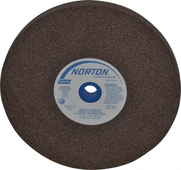 Norton - 60/80 Grit Aluminum Oxide Bench & Pedestal Grinding Wheel - 8" Diam x 1" Hole x 3/4" Thick, 3600 Max RPM, Medium Grade - Caliber Tooling