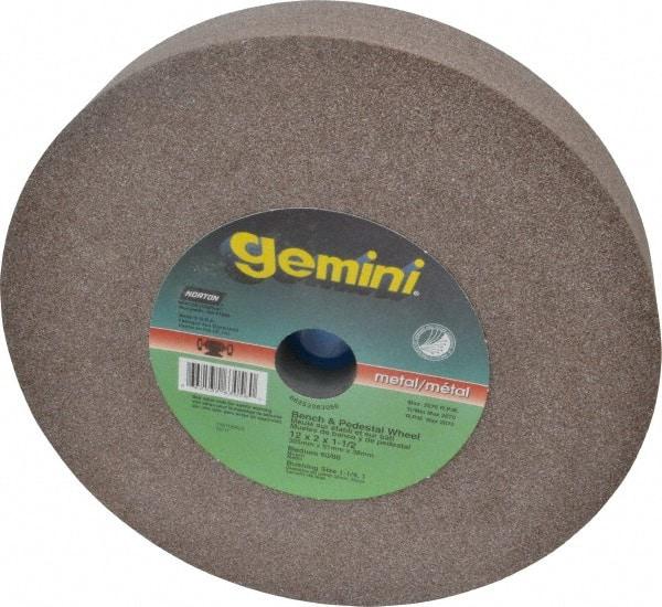 Norton - 60/80 Grit Aluminum Oxide Bench & Pedestal Grinding Wheel - 12" Diam x 1-1/2" Hole x 2" Thick, 2070 Max RPM, Medium Grade - Caliber Tooling