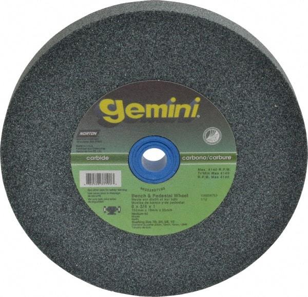 Norton - 60 Grit Silicon Carbide Bench & Pedestal Grinding Wheel - 6" Diam x 1" Hole x 3/4" Thick, 4140 Max RPM, Medium Grade - Caliber Tooling