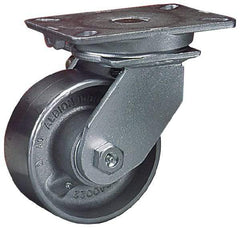 Albion - 10" Diam x 3" Wide x 12-1/2" OAH Top Plate Mount Swivel Caster - Phenolic, 2,900 Lb Capacity, Roller Bearing, 5-1/4 x 7-1/4" Plate - Caliber Tooling