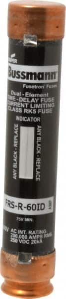 Cooper Bussmann - 250 VDC, 600 VAC, 60 Amp, Time Delay General Purpose Fuse - Fuse Holder Mount, 5-1/2" OAL, 20 at DC, 200 (RMS) kA Rating, 27mm Diam - Caliber Tooling