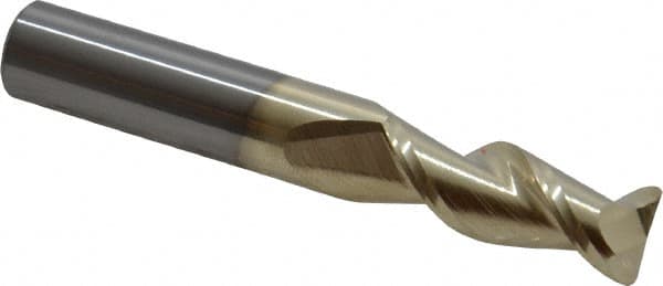 Accupro - 3/8", 2 Flute, Single End, Solid Carbide, 0.045" Corner Radius End Mill - 2-1/2" OAL, 45° Helix, Right Hand Flute, 1" LOC, Right Hand Cut - Caliber Tooling