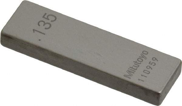 Mitutoyo - 0.135" Rectangular Steel Gage Block - Accuracy Grade AS-1, Includes Certificate of Inspection - Caliber Tooling