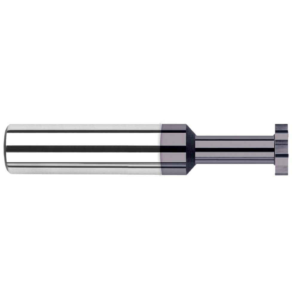 Woodruff Keyseat Cutter: 0.062″ Cut Dia, 0.01″ Cut Width, 1/8″ Shank Dia, Straight Tooth 1-1/2″ OAL, 4 Teeth, Solid Carbide, AlTiN Finish