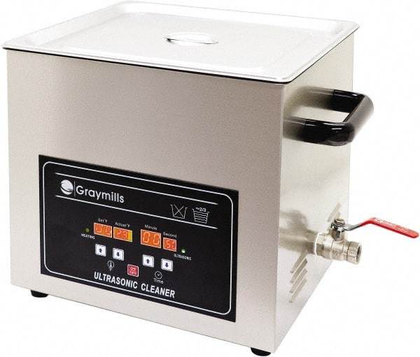 Graymills - Bench Top Water-Based Ultrasonic Cleaner - 7.9 Gal Max Operating Capacity, 304 Stainless Steel Tank, 393.7mm High x 21" Long x 13" Wide, 120 Input Volts - Caliber Tooling