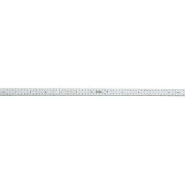 SPI - 12" Long, 1/100, 1/10" and 0.5, 1mm Graduation, Flexible Steel Rule - Decimal/Metric Graduation Style, 1/2" Wide, Silver, Satin Chrome Finish - Caliber Tooling