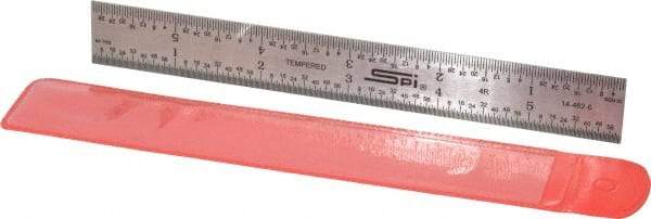 SPI - 6" Long, 1/64, 1/32, 1/16, 1/8" Graduation, Rigid Steel Rule - 4R Graduation Style, 3/4" Wide, Silver - Caliber Tooling