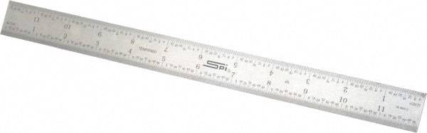 SPI - 12" Long, 1/64, 1/32, 1/16, 1/8" Graduation, Rigid Steel Rule - 4R Graduation Style, 1" Wide, Silver - Caliber Tooling