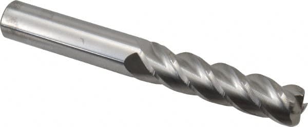 Accupro - 1/2", 4 Flute, Single End, Solid Carbide, 0.09" Corner Radius End Mill - 4" OAL, 40° Helix, Right Hand Flute, 2" LOC, Right Hand Cut - Caliber Tooling