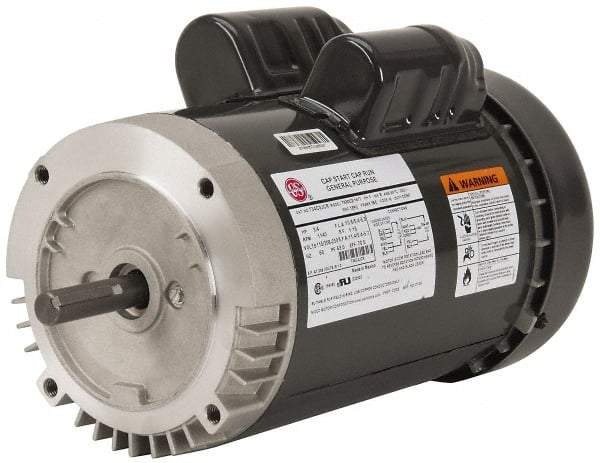 US Motors - 3/4 hp, TEFC Enclosure, No Thermal Protection, 1,140 RPM, 115/230 Volt, 60 Hz, Single Phase Capacitor Start-Cap Run Motor - Size 56C Frame, C-Face Mount, 1 Speed, Ball Bearings, 12.2/6.1 Full Load Amps, B Class Insulation, Reversible - Caliber Tooling