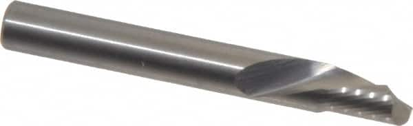 Onsrud - 1/4" Cutting Diam x 3/8" Length of Cut, 1 Flute, Downcut Spiral Router Bit - Uncoated, Right Hand Cut, Solid Carbide, 2" OAL x 1/4" Shank Diam, Single Edge, 22° Helix Angle - Caliber Tooling