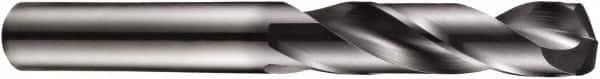 DORMER - 15/64" 140° Spiral Flute Solid Carbide Screw Machine Drill Bit - TiAlN Finish, Right Hand Cut, 28mm Flute Length, 66mm OAL, Four Facet Split Point, Straight Shank, Through Coolant - Caliber Tooling