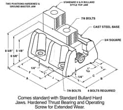 H & R Manufacturing - 12" Max Chuck Diam Compatibility, Cast Steel (Base) Bullard Hard Lathe Master Jaws - 10" Wide x 12" Long x 8-5/8" High - Caliber Tooling