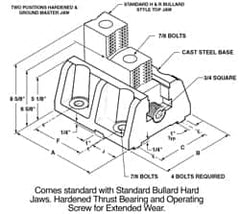 H & R Manufacturing - 12" Max Chuck Diam Compatibility, Cast Steel (Base) Bullard Hard Lathe Master Jaws - 10" Wide x 12" Long x 8-5/8" High - Caliber Tooling