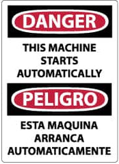 NMC - "Danger - This Machine Starts Automatically", 14" Long x 10" Wide, Pressure-Sensitive Vinyl Safety Sign - Rectangle, 0.004" Thick, Use for Accident Prevention - Caliber Tooling