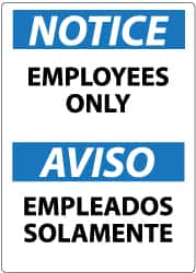 NMC - "Notice - Employees Only", 20" Long x 14" Wide, Pressure-Sensitive Vinyl Safety Sign - Rectangle, 0.004" Thick, Use for Security & Admittance - Caliber Tooling