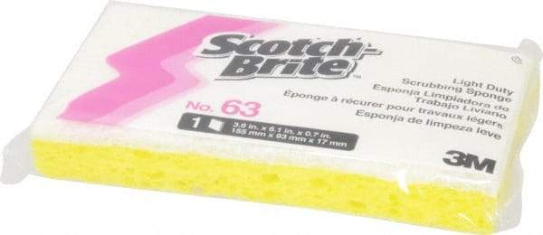 3M - 6.1" Long x 3.6" Wide x 0.7" Thick Scouring Sponge - Light-Duty, Yellow/White - Caliber Tooling