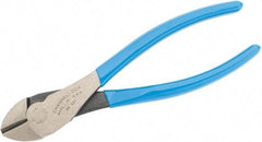 Channellock - 7" OAL, Diagonal Cutter - 25/32" Jaw Length x 1-3/16" Jaw Width, Round Head, Plastic Dipped Handle - Caliber Tooling