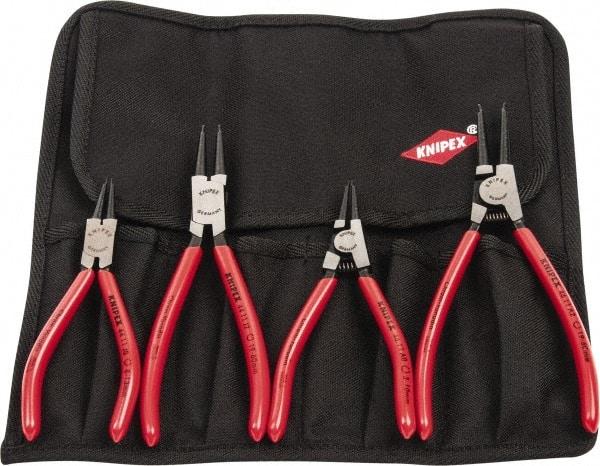 Knipex - 4 Piece, 5/16 to 2-1/2" Bore, 1/8 to 2-1/2" Shaft, Internal/External Retaining Ring Pliers Set - 0.035 to 0.07" Tip Diam Range - Caliber Tooling