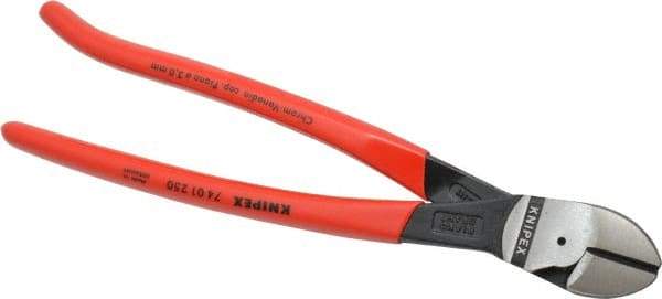 Knipex - 10" OAL, 9/64" Capacity, Diagonal Cutter - 1-1/8" Jaw Length x 1-1/8" Jaw Width, Oval Head, Plastic Coated Handle - Caliber Tooling