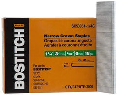 Stanley Bostitch - 1-1/4" Long x 7/32" Wide, 18 Gauge Crowned Construction Staple - Steel, Galvanized Finish - Caliber Tooling