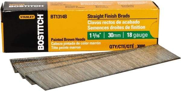 Stanley Bostitch - 18 Gauge 0.05" Shank Diam 1-3/16" Long Brad Nails for Power Nailers - Steel, Bright Finish, Ring Shank, Straight Stick Adhesive Collation, Brad Head, Chisel Point - Caliber Tooling