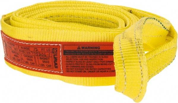 Lift-All - 12' Long x 3" Wide, 4,800 Lb Vertical Capacity, 1 Ply, Polyester Web Sling - 3,800 Lb Choker Capacity, Yellow - Caliber Tooling