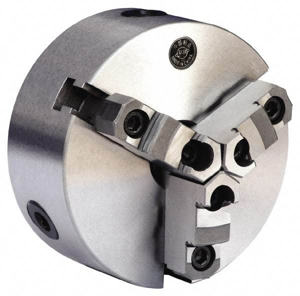 Gibraltar - 3 Jaws, 6" Diam, Self Centering Manual Lathe Chuck - D1-4 Mount Spindle, Reversible, 1.5748" Through Hole Diam, 0.0012" Axial Runout, 0.0012" Radial Runout, Forged Steel - Caliber Tooling